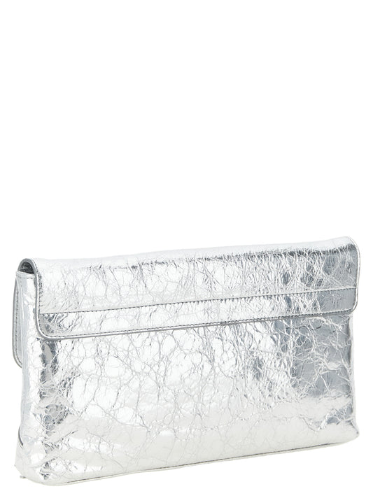 Balenciaga Silver Lamb Leather Clutch Bag