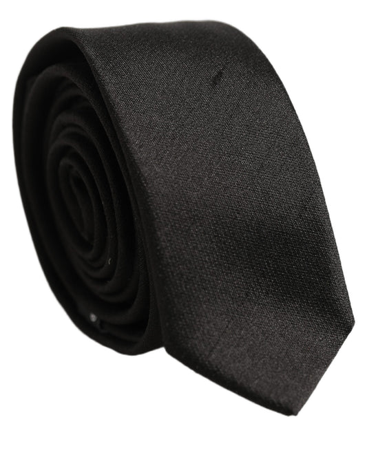 Dolce & Gabbana Black Satin Textured Adjustable Necktie Men Accessory Tie