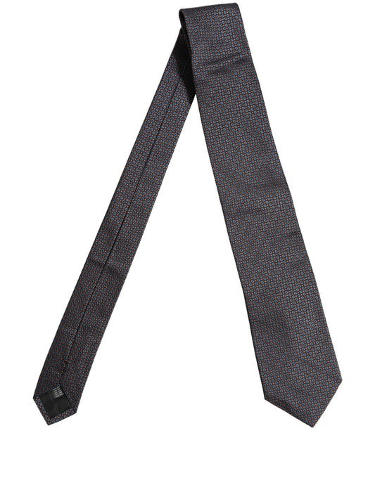 Dolce & Gabbana Dark Blue Geometric Silk Adjustable Necktie Accessory Tie