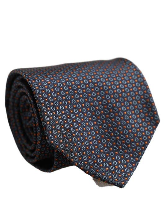 Dolce & Gabbana Dark Blue Geometric Silk Adjustable Necktie Accessory Tie