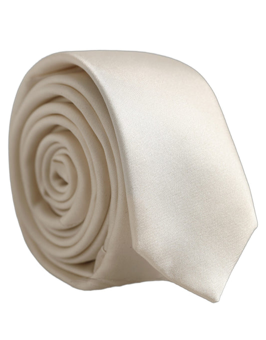 Dolce & Gabbana Cream Satin 100% Silk Adjustable Tied Men Necktie Tie