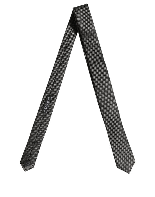 Dolce & Gabbana Dark Gray Textured Silk Adjustable Necktie Accessory Tie