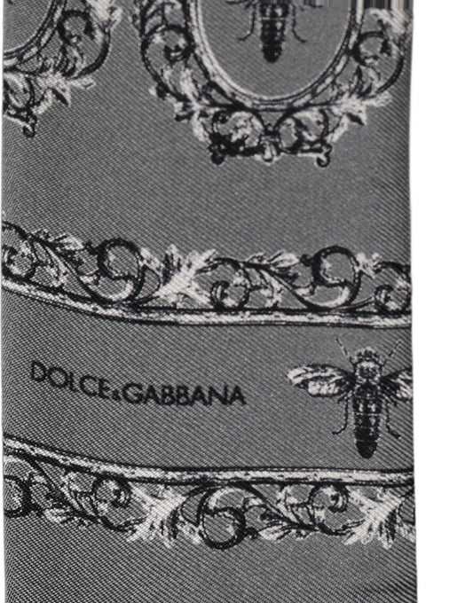 Dolce & Gabbana Men Gray Bee Silk Skinny Twilly Foulard Scarf