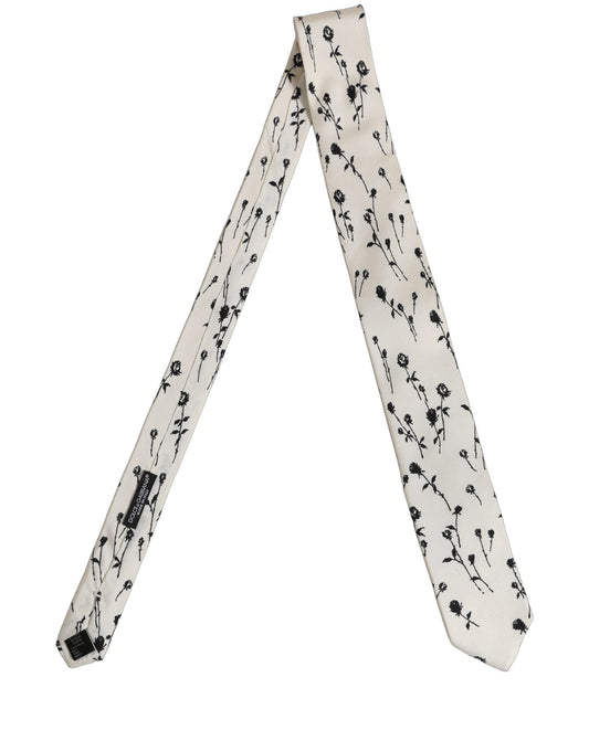 Dolce & Gabbana Off White Floral Print Adjustable Necktie Accessory Tie