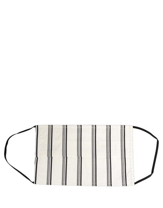 Dolce & Gabbana White Black Pinstripe Pleated Elastic Ear Strap Face Mask