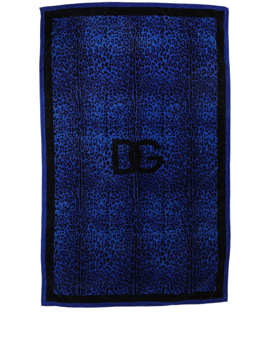 Dolce & Gabbana Royal Blue Leopard DG Logo 100% Cotton Beach Towel