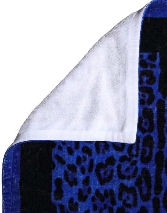 Dolce & Gabbana Royal Blue Leopard DG Logo 100% Cotton Beach Towel
