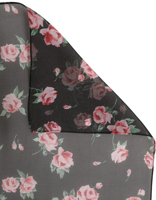 Dolce & Gabbana Black Silk Floral Chiffon Long Stole Scarf