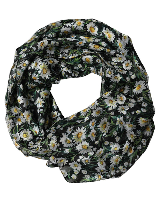 Dolce & Gabbana Black Floral Daisy Square Foulard Scarf