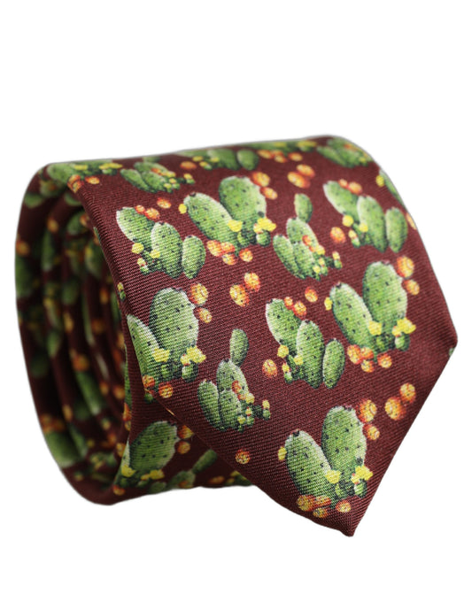 Dolce & Gabbana Maroon Silk Cactus Floral Adjustable Tied Men Necktie Tie