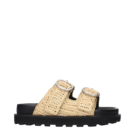 Jil Sander Beige Raffia Slippers
