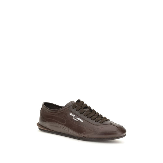 Dolce & Gabbana Brown Calf Leather Bos Taurus Low Top Sneakers