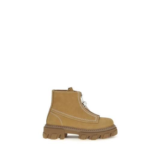 Ganni Beige Recycled Leather Lace-Up Boots