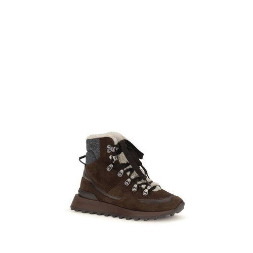 Brunello Cucinelli Brown Suede Leather Lace-Up Boots