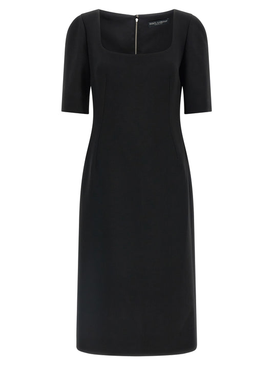 Dolce & Gabbana Black Virgin Wool Midi Dress