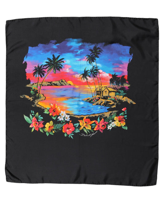 Dolce & Gabbana Black Tropical Sunset Square Foulard Scarf