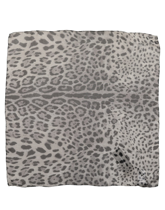 Dolce & Gabbana Gray Leopard Print Silk Square Foulard Scarf