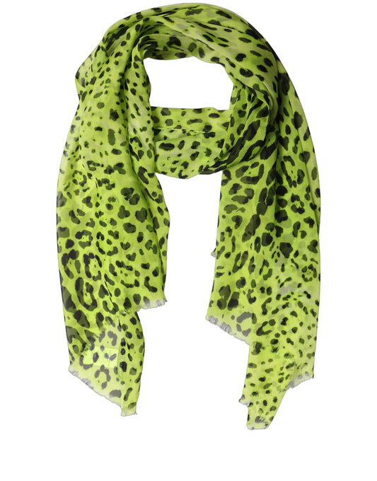 Dolce & Gabbana Green Leopard Print Silk Shawl Stole Scarf
