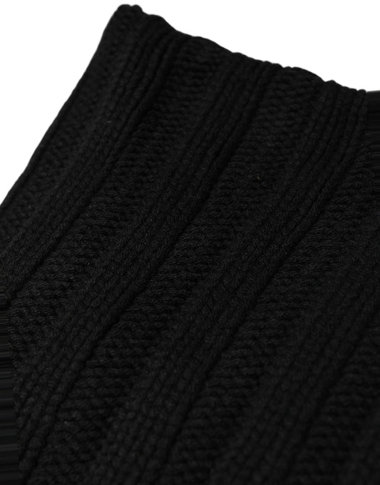 Dolce & Gabbana Black Cashmere Ribbed Knit Neck Warmer Scarf