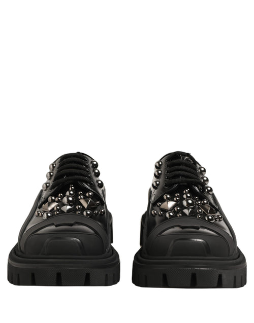 Dolce & Gabbana Black Calfskin Leather Trekking Derby Shoes