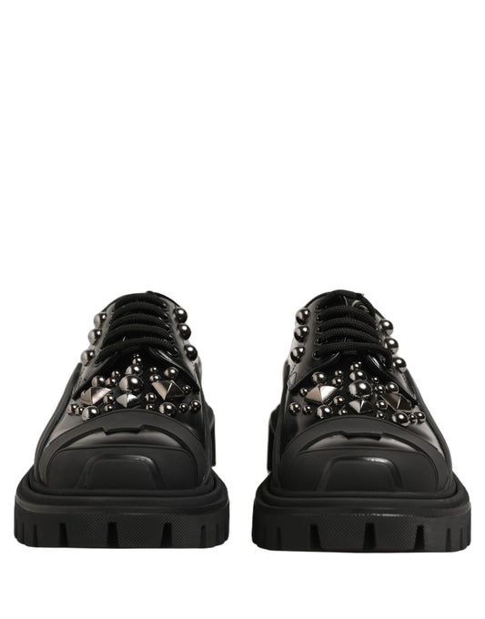 Dolce & Gabbana Black Calfskin Leather Trekking Derby Shoes