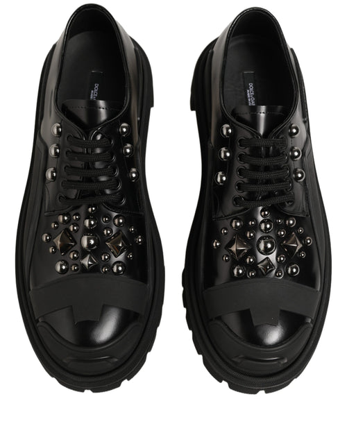 Dolce & Gabbana Black Calfskin Leather Trekking Derby Shoes