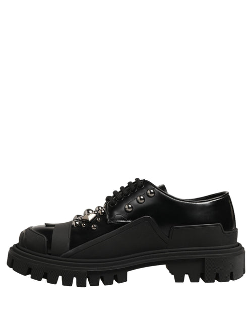 Dolce & Gabbana Black Calfskin Leather Trekking Derby Shoes