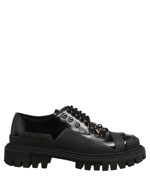 Dolce & Gabbana Black Calfskin Leather Trekking Derby Shoes