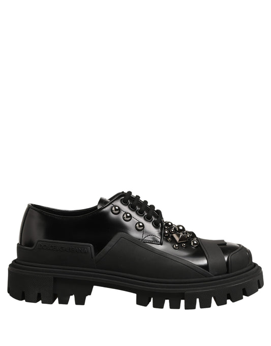 Dolce & Gabbana Black Calfskin Leather Trekking Derby Shoes