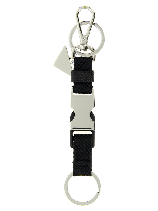 Prada Black Stainless Steel Keychain