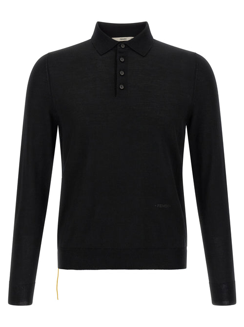 Fendi Black Virgin Wool Polo Shirt