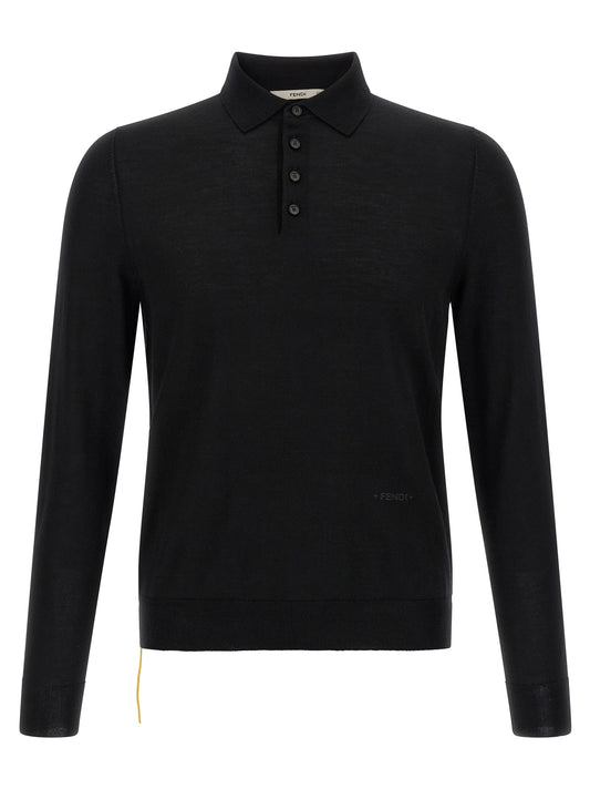 Fendi Black Virgin Wool Polo Shirt