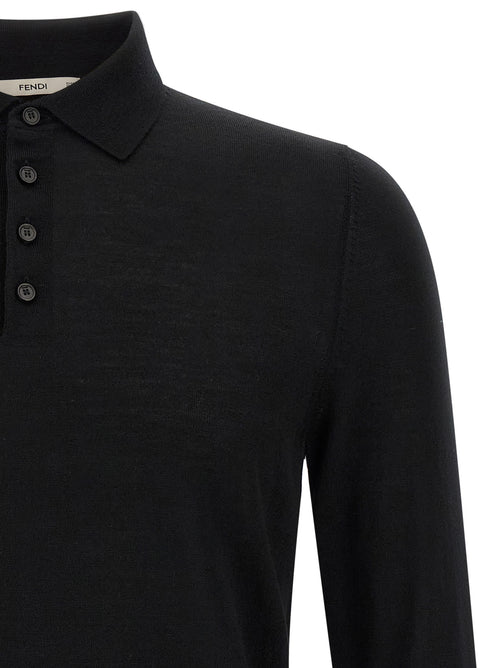 Fendi Black Virgin Wool Polo Shirt