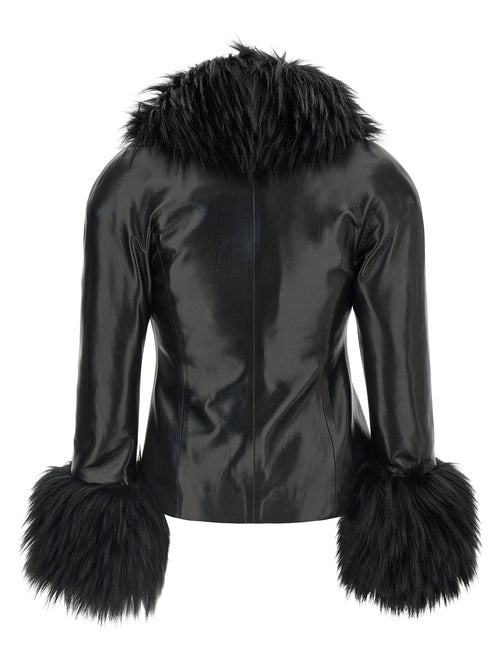 The Andamane Black Polyester Leather Jacket