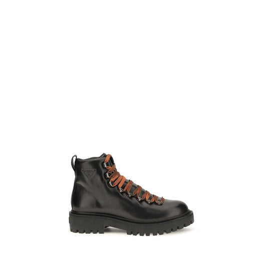 Prada Black Calf Leather Bos Taurus Lace-Up Boots