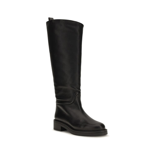 Stuart Weitzman Black Calf Leather Bos Taurus Flat Boots