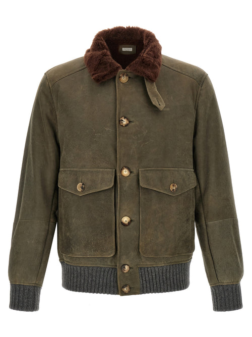 Brunello Cucinelli Bicolor Lamb Leather Leather Jacket