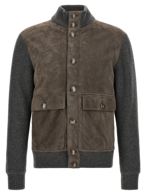 Brunello Cucinelli Gray Lamb Leather Leather Jacket
