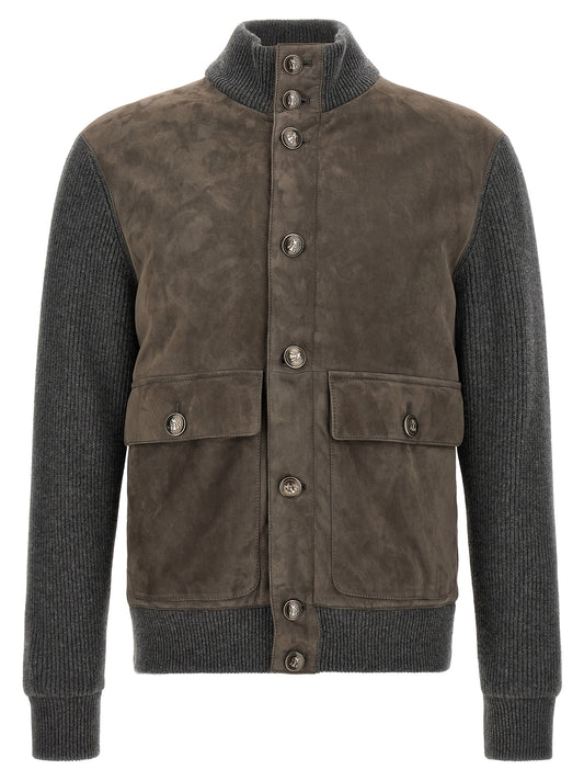 Brunello Cucinelli Gray Lamb Leather Leather Jacket