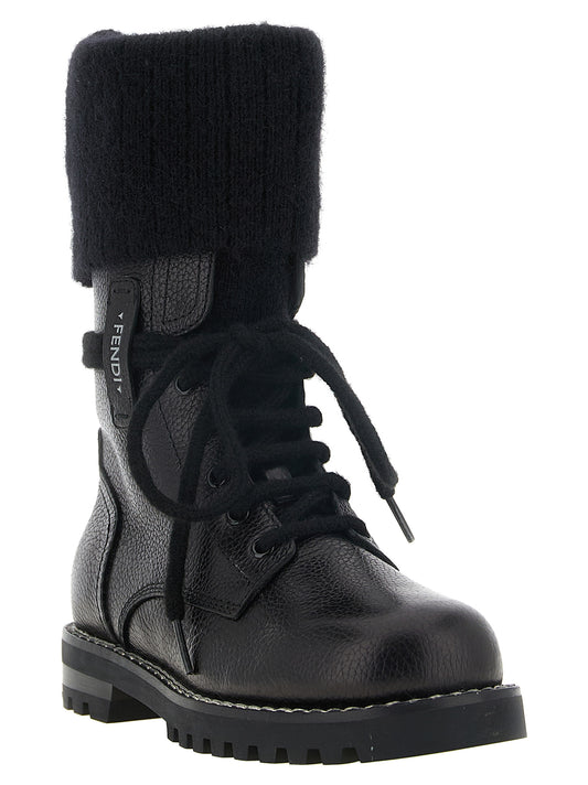 Fendi Black Calfskin Lace-Up Boots