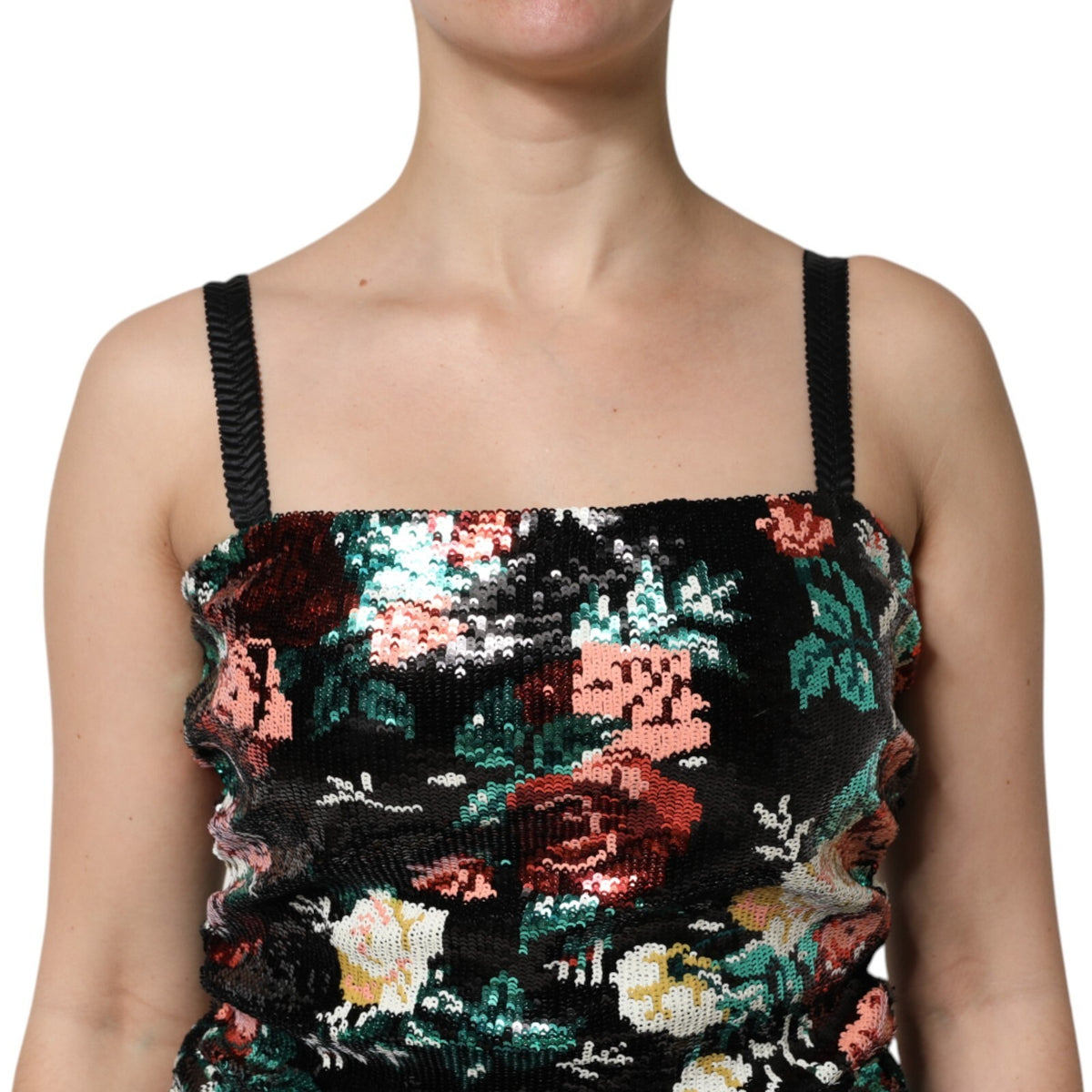 Dolce & Gabbana Black Floral Sequin Sleeveless Sheath Dress