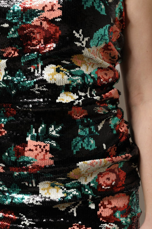 Dolce & Gabbana Black Floral Sequin Sleeveless Sheath Dress