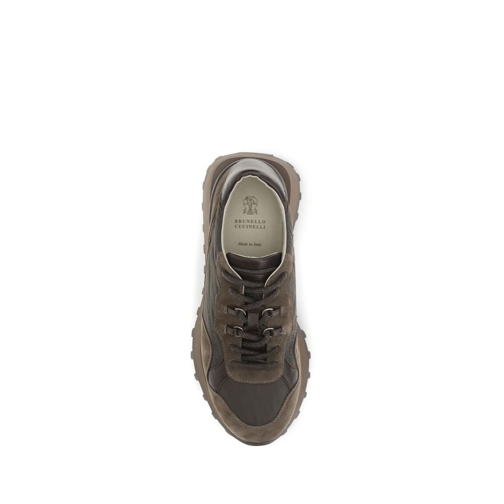 Brunello Cucinelli Brown Calf Leather Athletic Sneakers