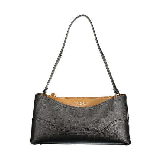 Twinset Black Polyurethane Women Bag with Compartments and Central Pocket
