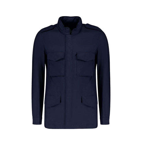 Autore Navy Blue Cotton Full-Length Jacket