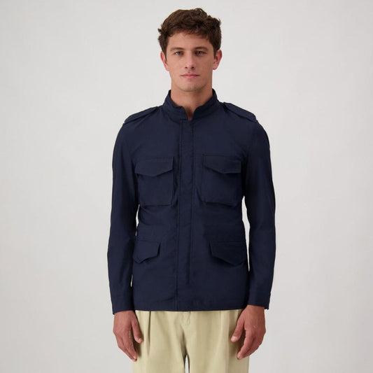 Autore Navy Blue Cotton Full-Length Jacket