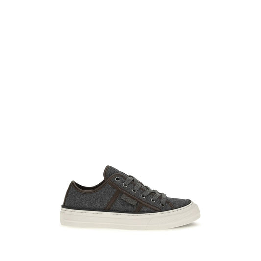 Brunello Cucinelli Gray Suede Leather Low Top Sneakers