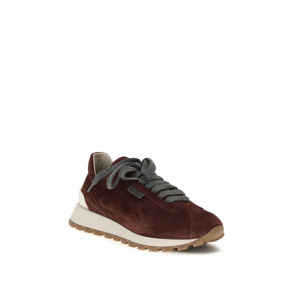 Brunello Cucinelli Bordeaux Calf Leather Bos Taurus Athletic Sneakers
