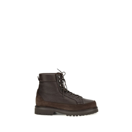 Brunello Cucinelli Brown Calf Leather Bos Taurus Lace-Up Boots