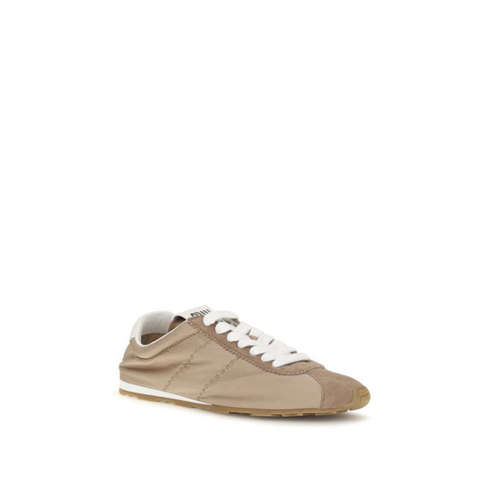 Miu Miu Beige Calf Leather Bos Taurus Low Top Sneakers